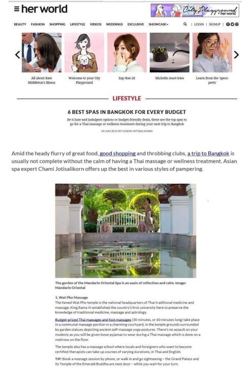 Her World Singapore. Best Thai Massages Bkk by Chami J.